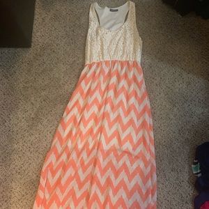 Cream & peach chevron maxi dress